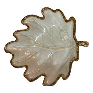 Pottery Barn Oak Acorn Leaf Candy Dish Harvest Fall Decor Off White Ceramic